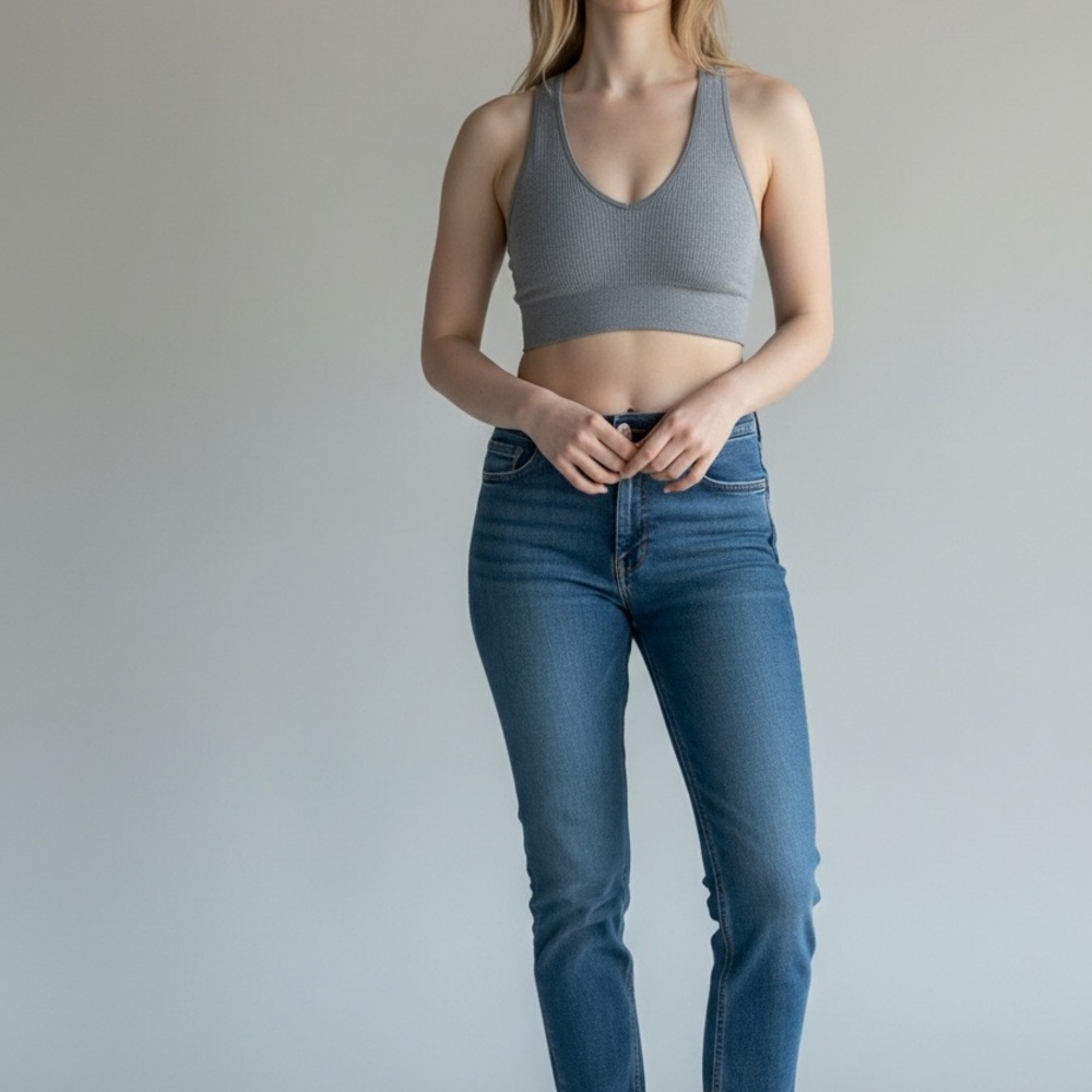 Free People FP Movement Gray Racerback V-neck Tank Bra Sz Large